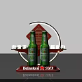 Heineken Silver Beer Bottle On Decorative Display Stand With Red Base And Ring Design