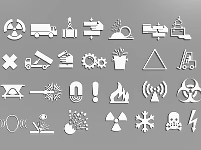 Safety Warning Hazard Icons Set With Radiation Fire And Biohazard Symbols 3d model