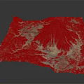 3D Garden Landscape Model Displaying Mountainous Terrain Green Vegetation And Yellow Areas