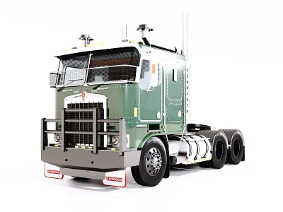 Green Heavy Duty Semi Truck With Front Grille Long Cab And Multi Wheel Design 3d model