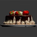 Chocolate Cake Topped With Fresh Strawberries Whipped Cream And Chocolate Drizzle On Pink Plate
