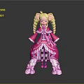 Cute Blonde Game Movie Character With Twin Braids In Pink Lace Dress