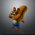 Cartoon Orange Squirrel with Big Eyes Cute Face Yellow Belly and Blue Pants