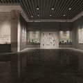 Museum Exhibition Hall Interior With Glass Display Case And Artifacts Exhibits Lighting