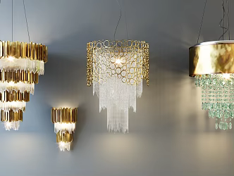 Post-modern lamp combination stylish simple metal chandelier combination 3d model