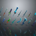 Diverse 3D Rendered Weapons Collection With Swords Daggers And Colorful Designs