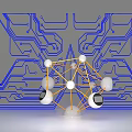 Blue Circuit Board Pattern Lines With Yellow Connected White Spheres And Black Circles 3d model