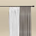 White And Gray Curtains With Lightweight And Velvet Fabric On Black Rod Against Beige Wall