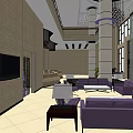 Luxurious Hotel Lobby Interior Design With Elegant Columns Front Desk and Seating Area 3d model