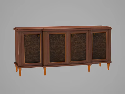 Classic Wooden Sideboard With Four Glass Door Compartments And Wooden Legs 3d model