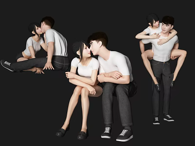 Two People In Different Poses Sitting Interacting And Carrying Each Other 3d model