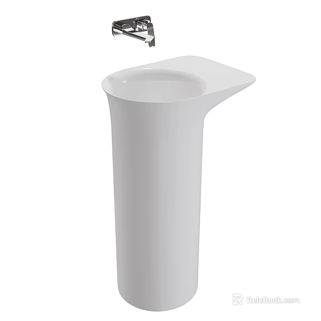 Modern White Pedestal Washbasin With Sleek Design For Bathroom Interior 3d model 