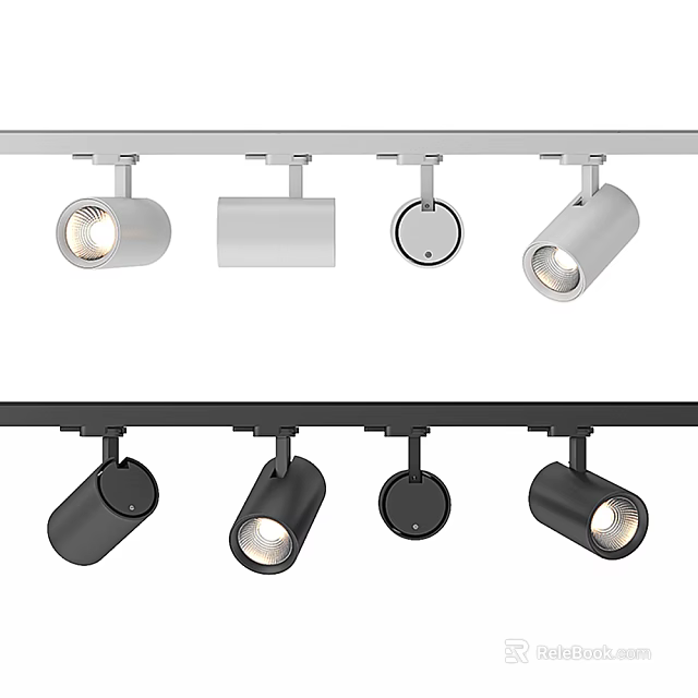 Modern Track Mounted Downlights And Spotlights In White And Black For Indoor Lighting 3d model 