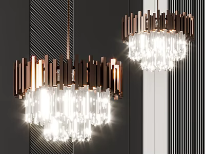 Modern Crystal Chandeliers With Rectangular Metal Frame And Clear Crystal Elements 3d model