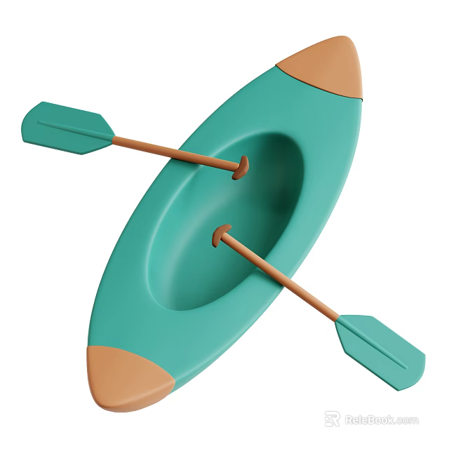 Green Leisure Kayak With Two Brown Paddles Crossed And Brown Tip Design 3d model 
