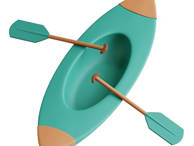 Green Leisure Kayak With Two Brown Paddles Crossed And Brown Tip Design 3d model