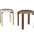 Modern Wooden Leg Stools With Upholstered Beige And Brown Seats