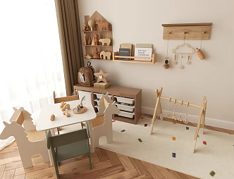 Modern Children's Toy Room Storage Cabinet Decorative Cabinet Storage Rack Decorative Rack Table and Chair Carpet 3d model