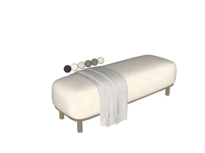 Beige Sofa Bench With Gray Blanket And Circular Decor On Metal Legs 3d model