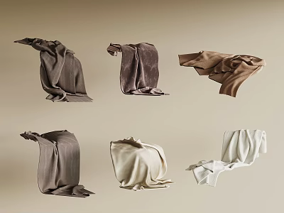Various Colored Fabric Textiles In Different Shades And Folds 3d model