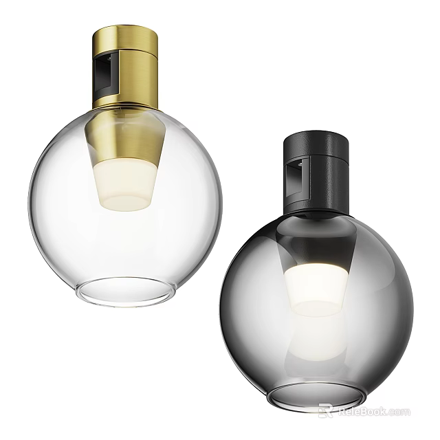 Modern Pendant Lights with Illuminated Glass Globe and Metal Fixture in Transparent Black and Gold 3d model 