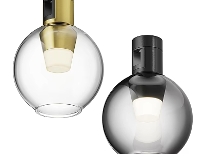 Modern Pendant Lights with Illuminated Glass Globe and Metal Fixture in Transparent Black and Gold 3d model