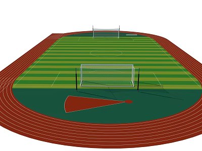 Outdoor Sports Fitness Venue With Red Running Track Football Field And Goalposts 3d model