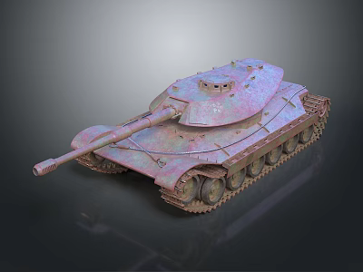Armored Tank 3D Model With Rusty Pinkish Weathered Surface Cannon Barrel And Tracks 3d model