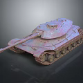Armored Tank 3D Model With Rusty Pinkish Weathered Surface Cannon Barrel And Tracks