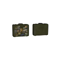 Two Dark Green Suitcases One Covered with Various Travel Stickers