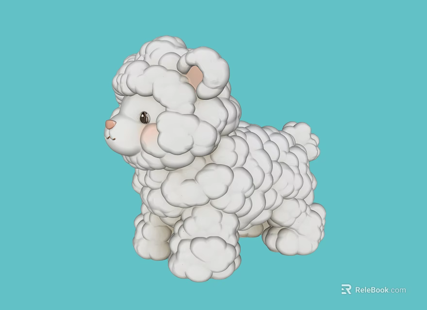 Cute White Fluffy Puppy Landscape Sculpture On Light Blue Background 3d model 