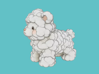 Cute White Fluffy Puppy Landscape Sculpture On Light Blue Background 3d model