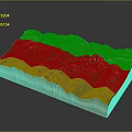 Detailed Mountainous Terrain Model With Green Vegetation And Layered Structure