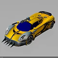Yellow Sports Car with Blue Window Spiked Front Design Black Stripe and Rear Spoiler