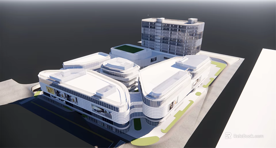 Modern Multi Story Office Building With Glass Curtain Wall And Rooftop Garden 3d model 