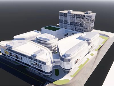 Modern Multi Story Office Building With Glass Curtain Wall And Rooftop Garden 3d model