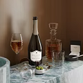 Elegant Wine Bottle and Glasses Display with Decanter Olives and Corkscrew on Marble Tabletop