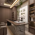Oriental Style Clubhouse Interior Design With Water Pond Stones Wooden Screens And Carved Ceiling