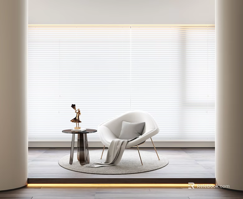 Stylish Leisure Sofa Set With White Cushion And Round Side Table In Bright Living Interior 3d model 