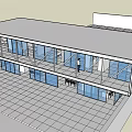 Modern Detached Villa With Large Glass Windows Two Story Design Outdoor Patio Square Paved Ground