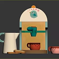 Toy Smart Coffee Machine With Blue Body Colorful Stripes Milk Jug Coffee Cups And Cookies