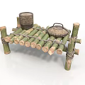 Natural Handmade Bamboo Storage Rack With Woven Containers And Handles