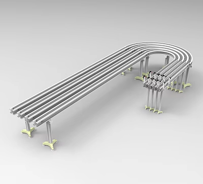 Industrial Equipment With Metal Pipes Parallel Arrangement Curved Structure And Support Feet 3d model