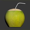 Fresh Green Coconut With Refreshing Natural Juice And White Straw