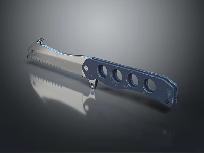 Durable Utility Knife With Serrated Blade And Blue Handle Featuring Circular Holes 3d model