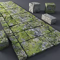 Moss Covered Garden Path Paving With Natural Stone Slabs And Rustic Design 3d model