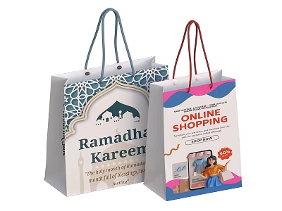 Decorative Shopping Bags For Daily Necessities With Ramadan Kareem Art And Online Shopping Graphics 3d model