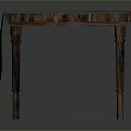 Rustic Wooden Dining Table With Red Tablecloth And White Floral Pattern 3d model