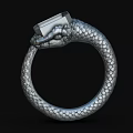 Elegant Silver Serpent Ring With Scaled Texture And Square Gemstone Design 3d model