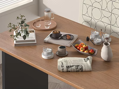 Modern Ornaments Combination Tableware Decorative Painting Fruit Vase Books 3d model
